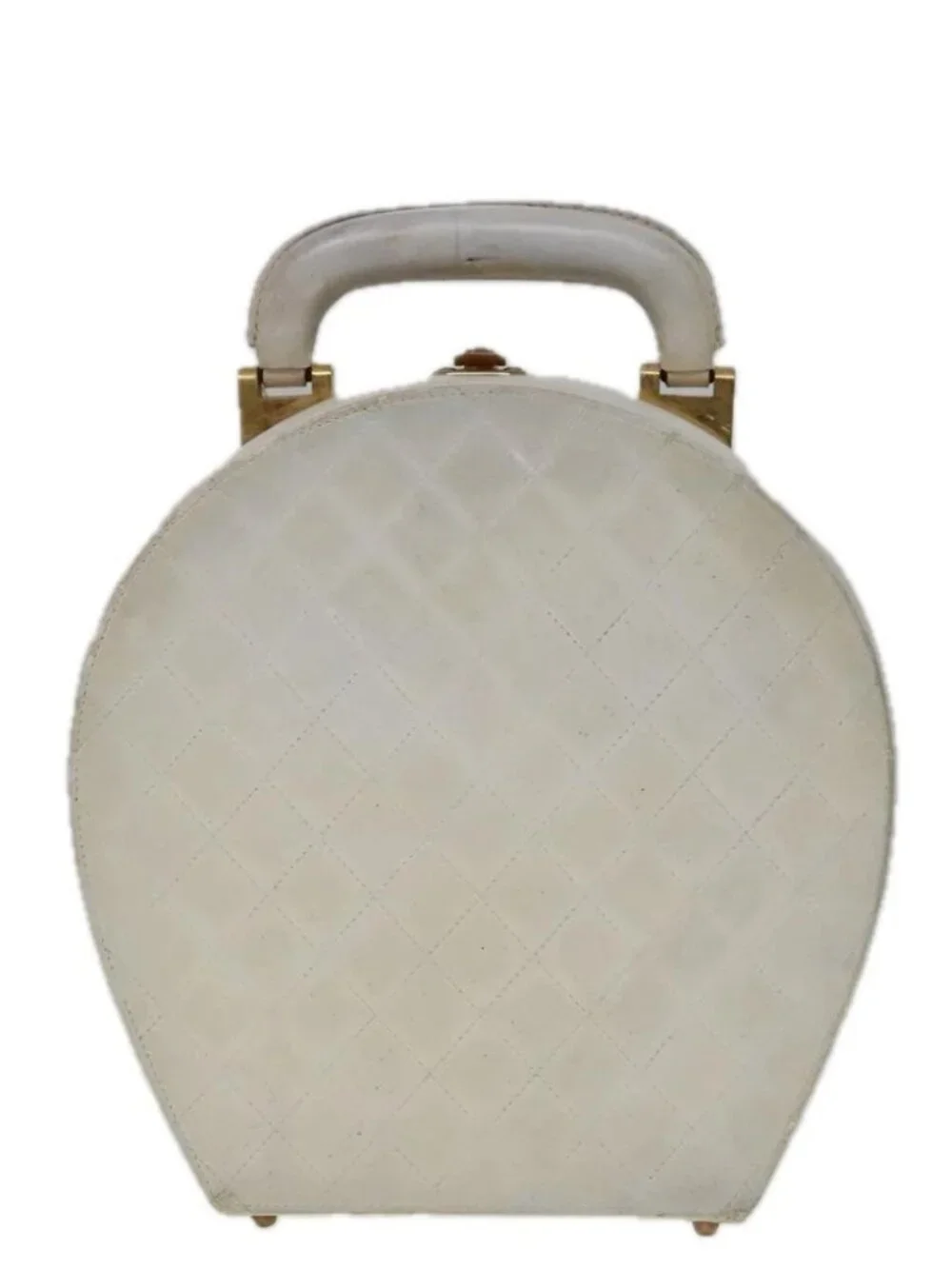 CHANEL Vanity Hand Bag Leather White CC Auth 92088